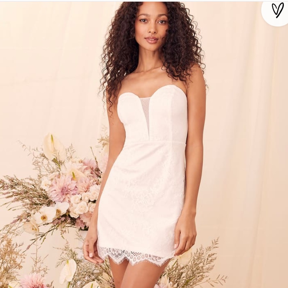 Lulu white lace strapless dress